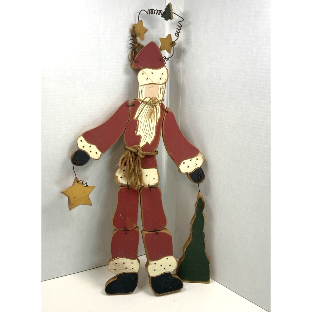 Vtg Extra Large‎ Hand Made Hand Painted Wood Jointed Limb Santa Christmas Rustic